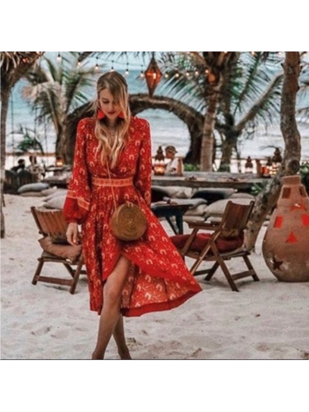 Spell & The Gypsy Collective Red Soiree Faux Wrap Boho Midi Dress size XS